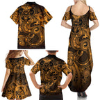 Aotearoa Maori Hei Tiki Family Matching Summer Maxi Dress and Hawaiian Shirt Koura Kowhaiwhai Puhoro Motif