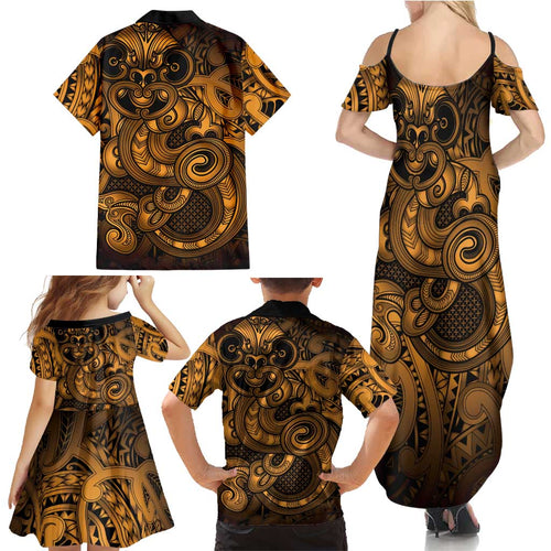 Aotearoa Maori Hei Tiki Family Matching Summer Maxi Dress and Hawaiian Shirt Koura Kowhaiwhai Puhoro Motif