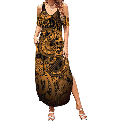 Aotearoa Maori Hei Tiki Family Matching Summer Maxi Dress and Hawaiian Shirt Koura Kowhaiwhai Puhoro Motif