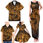Aotearoa Maori Hei Tiki Family Matching Tank Maxi Dress and Hawaiian Shirt Koura Kowhaiwhai Puhoro Motif