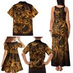 Aotearoa Maori Hei Tiki Family Matching Tank Maxi Dress and Hawaiian Shirt Koura Kowhaiwhai Puhoro Motif