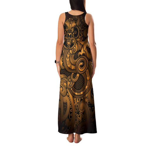 Aotearoa Maori Hei Tiki Family Matching Tank Maxi Dress and Hawaiian Shirt Koura Kowhaiwhai Puhoro Motif