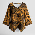 Aotearoa Maori Hei Tiki Kimono Sleeve Blouse Koura Kowhaiwhai Puhoro Motif