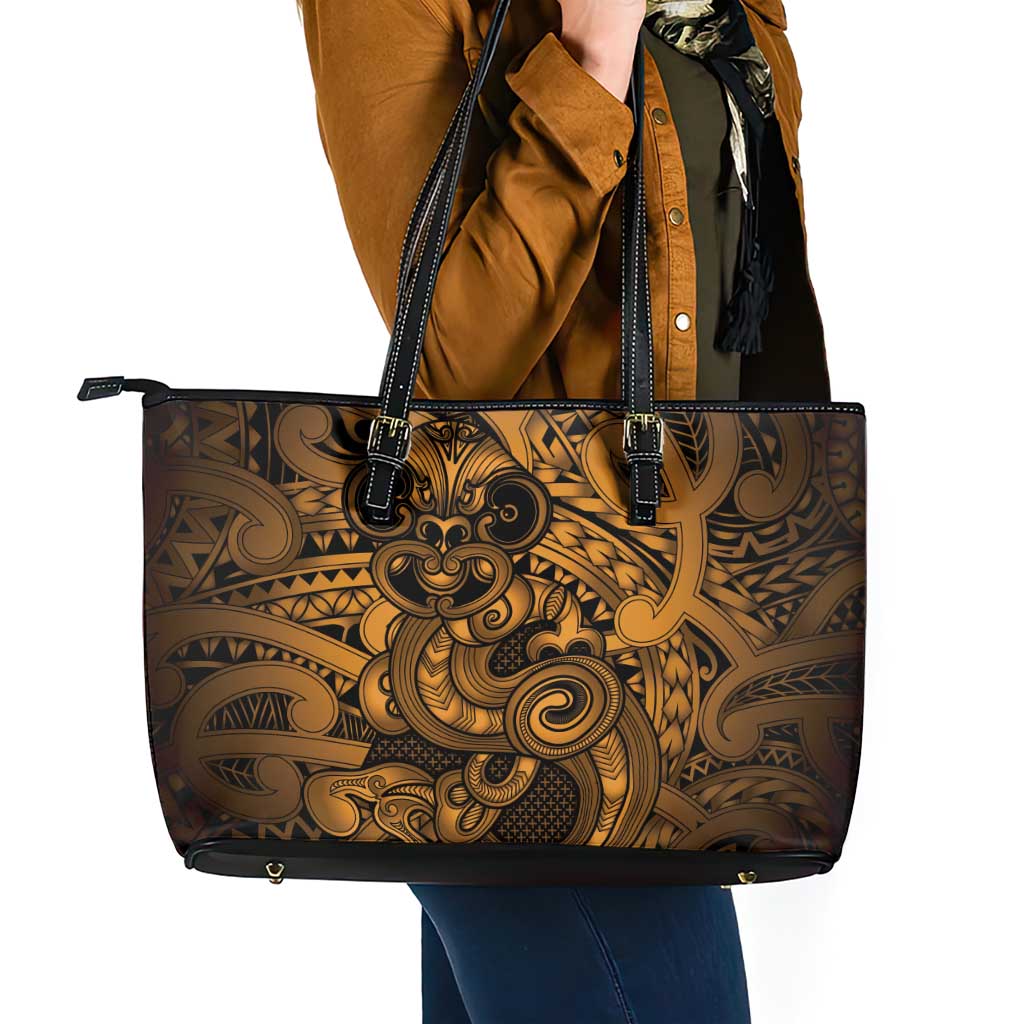 Aotearoa Maori Hei Tiki Leather Tote Bag Koura Kowhaiwhai Puhoro Motif
