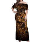 Aotearoa Maori Hei Tiki Off Shoulder Maxi Dress Koura Kowhaiwhai Puhoro Motif