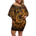 Aotearoa Maori Hei Tiki Off Shoulder Short Dress Koura Kowhaiwhai Puhoro Motif