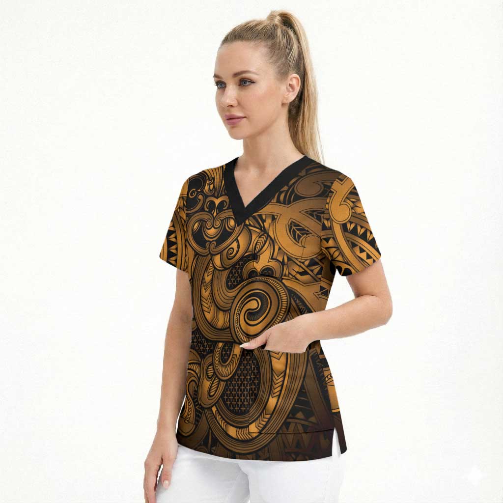 Aotearoa Maori Hei Tiki Scrub Top Koura Kowhaiwhai Puhoro Motif