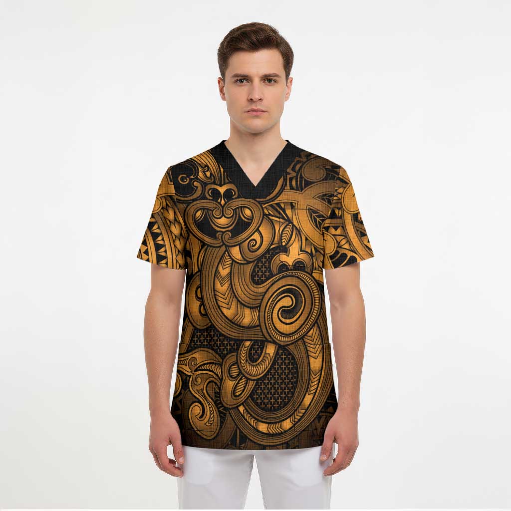 Aotearoa Maori Hei Tiki Scrub Top Koura Kowhaiwhai Puhoro Motif