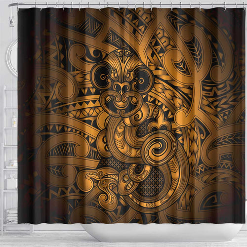 Aotearoa Maori Hei Tiki Shower Curtain Koura Kowhaiwhai Puhoro Motif