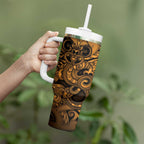 Aotearoa Maori Hei Tiki Tumbler With Handle Koura Kowhaiwhai Puhoro Motif