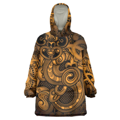 Aotearoa Maori Hei Tiki Wearable Blanket Hoodie Koura Kowhaiwhai Puhoro Motif