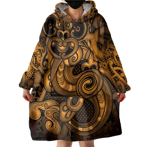 Aotearoa Maori Hei Tiki Wearable Blanket Hoodie Koura Kowhaiwhai Puhoro Motif