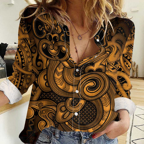 Aotearoa Maori Hei Tiki Women Casual Shirt Koura Kowhaiwhai Puhoro Motif