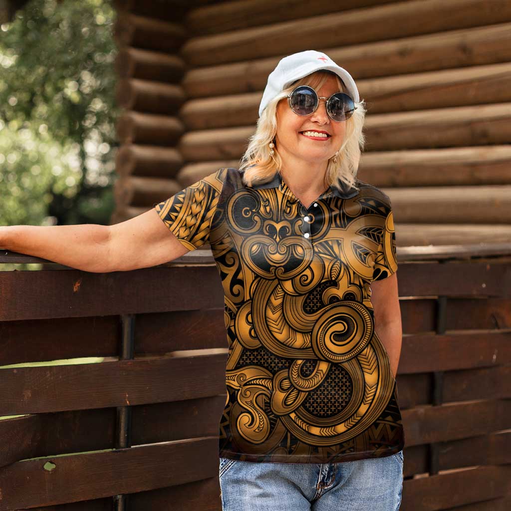 Aotearoa Maori Hei Tiki Women Polo Shirt Koura Kowhaiwhai Puhoro Motif