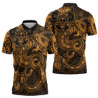 Aotearoa Maori Hei Tiki Zipper Polo Shirt Koura Kowhaiwhai Puhoro Motif