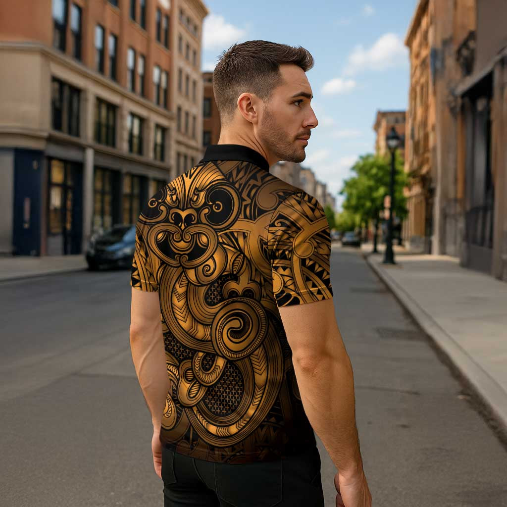 Aotearoa Maori Hei Tiki Zipper Polo Shirt Koura Kowhaiwhai Puhoro Motif