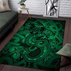 Aotearoa Maori Hei Tiki Area Rug Kakariki Kowhaiwhai Puhoro Motif