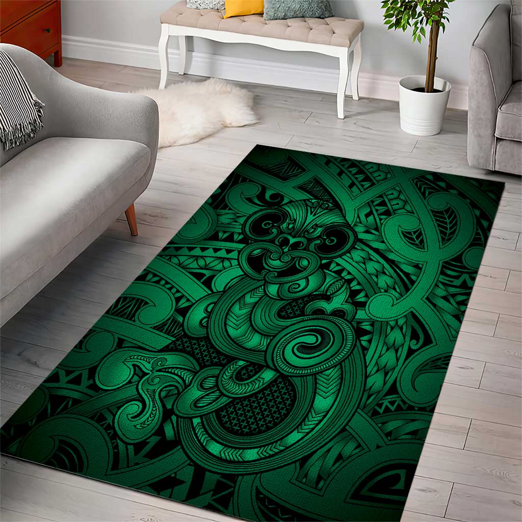 Aotearoa Maori Hei Tiki Area Rug Kakariki Kowhaiwhai Puhoro Motif