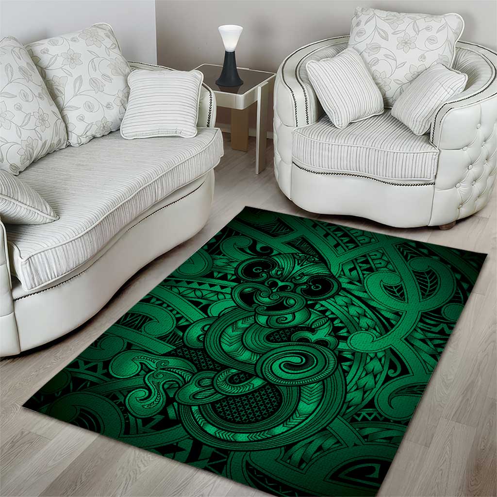 Aotearoa Maori Hei Tiki Area Rug Kakariki Kowhaiwhai Puhoro Motif