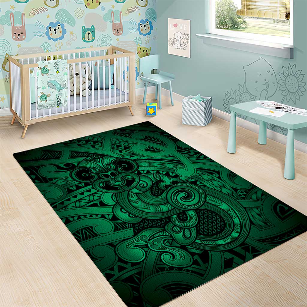 Aotearoa Maori Hei Tiki Area Rug Kakariki Kowhaiwhai Puhoro Motif