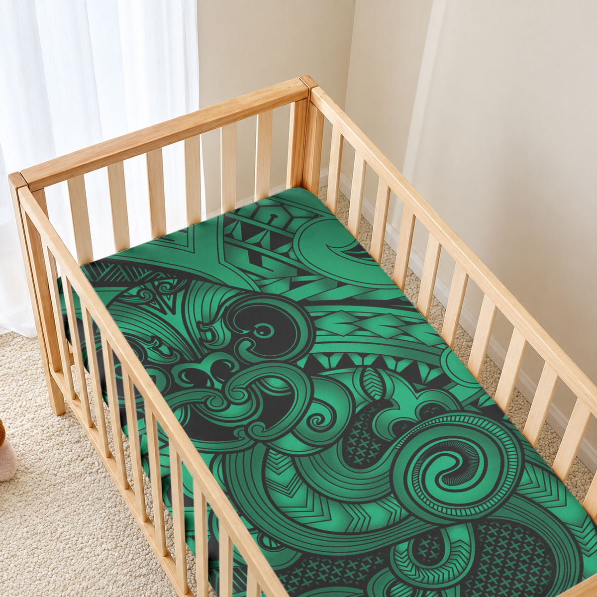 Aotearoa Maori Hei Tiki Baby Bed Cover Kakariki Kowhaiwhai Puhoro Motif
