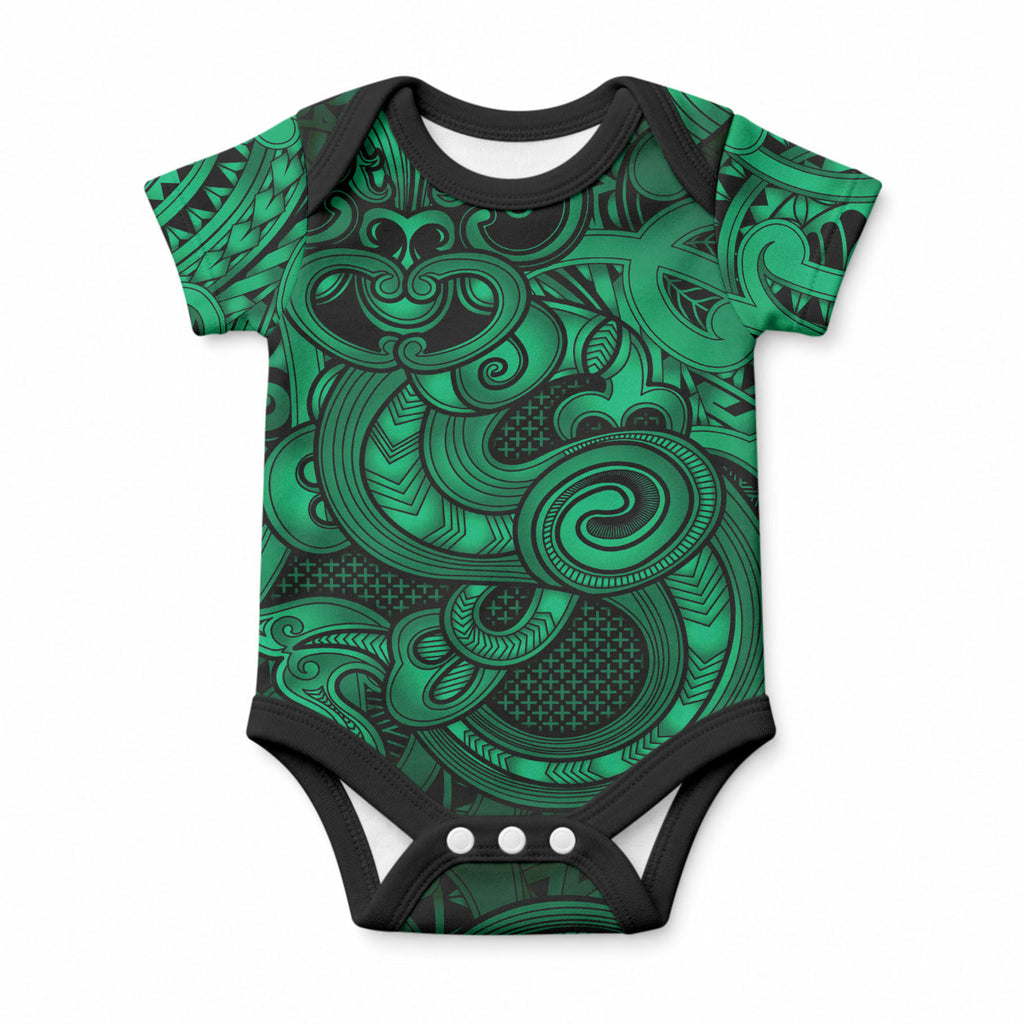 Aotearoa Maori Hei Tiki Baby Onesie Kakariki Kowhaiwhai Puhoro Motif