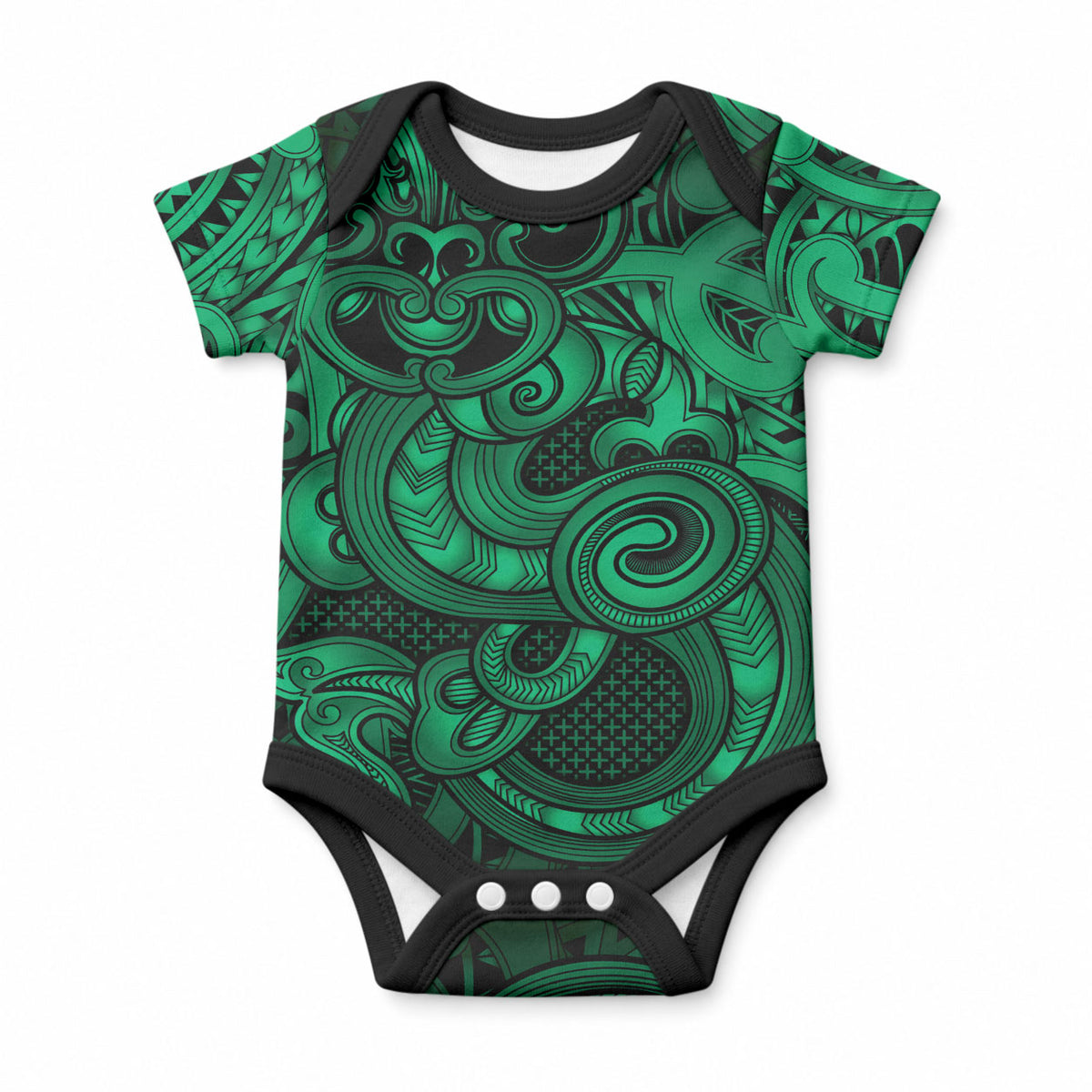 Aotearoa Maori Hei Tiki Baby Onesie Kakariki Kowhaiwhai Puhoro Motif