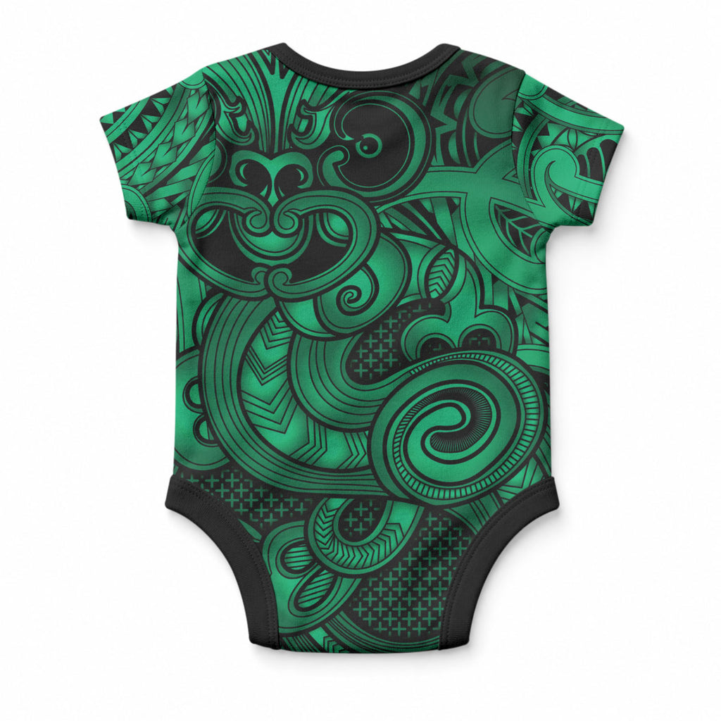 Aotearoa Maori Hei Tiki Baby Onesie Kakariki Kowhaiwhai Puhoro Motif