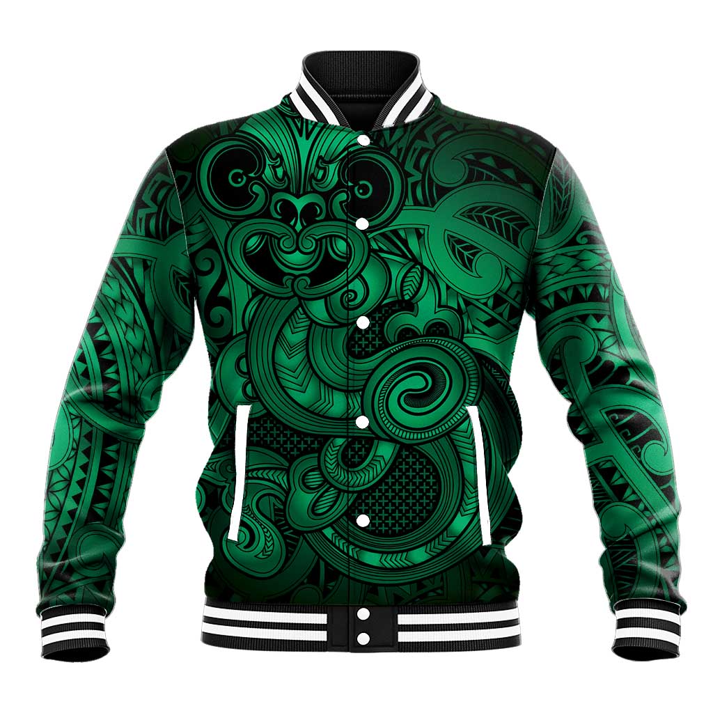 Aotearoa Maori Hei Tiki Baseball Jacket Kakariki Kowhaiwhai Puhoro Motif