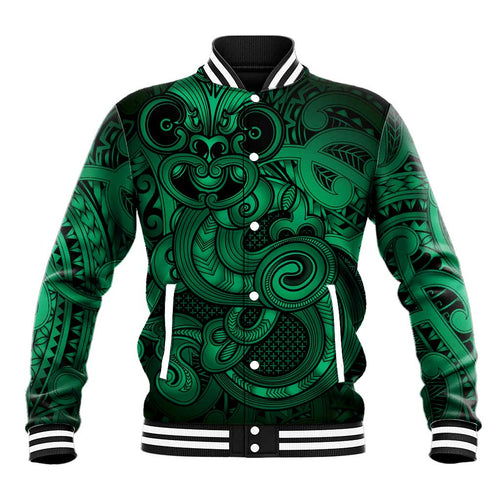 Aotearoa Maori Hei Tiki Baseball Jacket Kakariki Kowhaiwhai Puhoro Motif