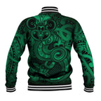 Aotearoa Maori Hei Tiki Baseball Jacket Kakariki Kowhaiwhai Puhoro Motif