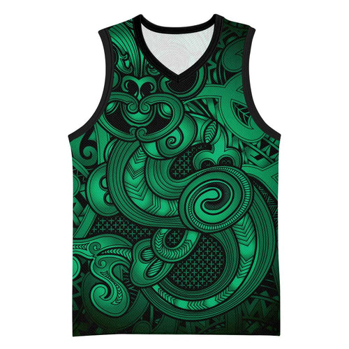 Aotearoa Maori Hei Tiki Basketball Jersey Kakariki Kowhaiwhai Puhoro Motif