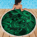 Aotearoa Maori Hei Tiki Beach Blanket Kakariki Kowhaiwhai Puhoro Motif