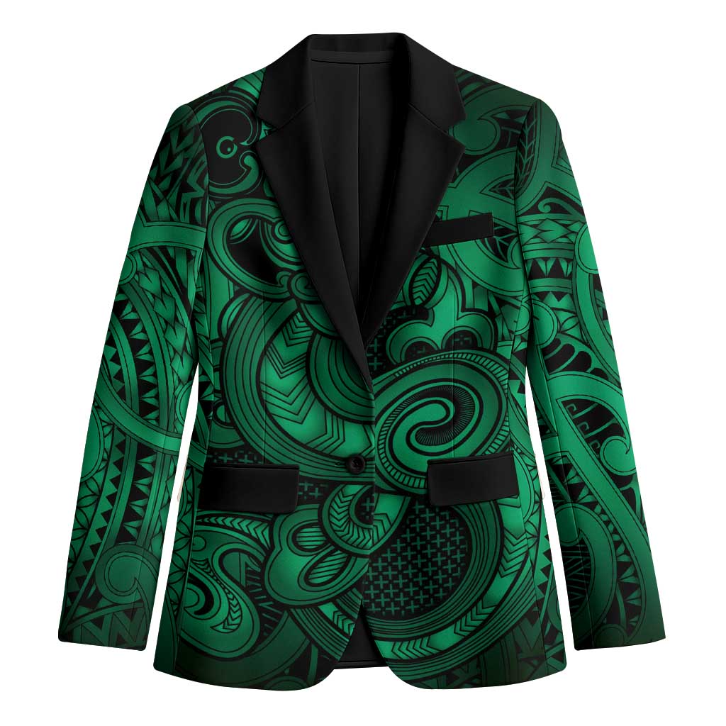 Aotearoa Maori Hei Tiki Blazer Kakariki Kowhaiwhai Puhoro Motif