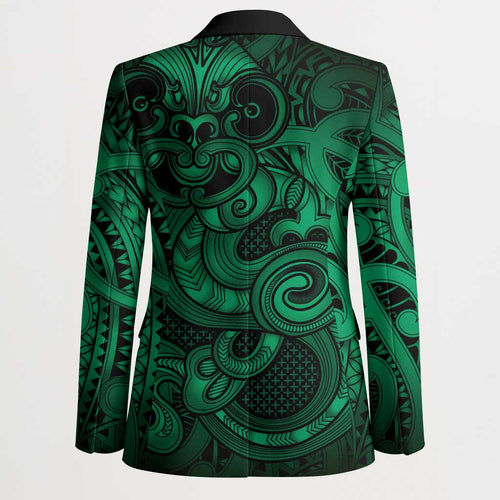 Aotearoa Maori Hei Tiki Blazer Kakariki Kowhaiwhai Puhoro Motif