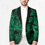 Aotearoa Maori Hei Tiki Blazer Kakariki Kowhaiwhai Puhoro Motif