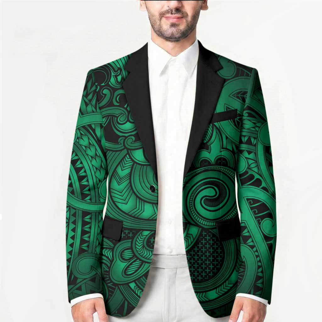 Aotearoa Maori Hei Tiki Blazer Kakariki Kowhaiwhai Puhoro Motif