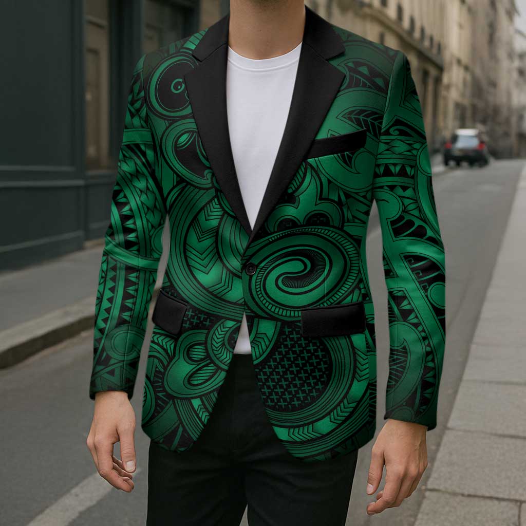 Aotearoa Maori Hei Tiki Blazer Kakariki Kowhaiwhai Puhoro Motif