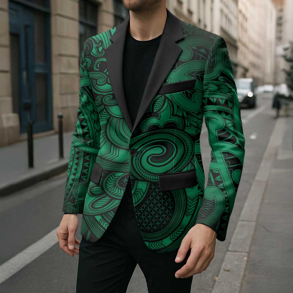 Aotearoa Maori Hei Tiki Blazer Kakariki Kowhaiwhai Puhoro Motif