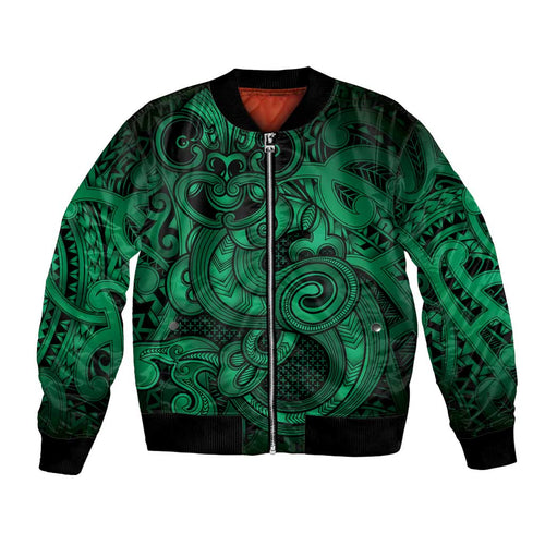 Aotearoa Maori Hei Tiki Bomber Jacket Kakariki Kowhaiwhai Puhoro Motif