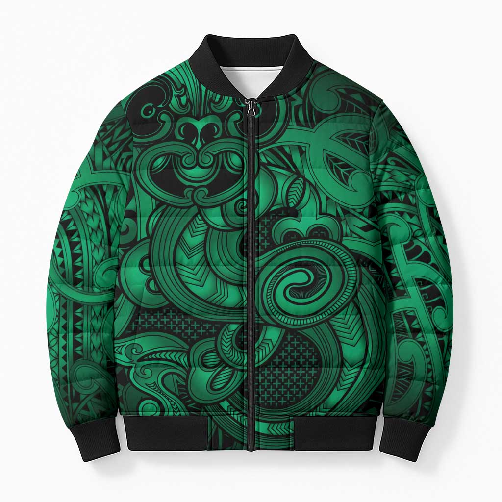 Aotearoa Maori Hei Tiki Bomber Puffer Jacket Kakariki Kowhaiwhai Puhoro Motif