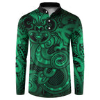 Aotearoa Maori Hei Tiki Button Sweatshirt Kakariki Kowhaiwhai Puhoro Motif