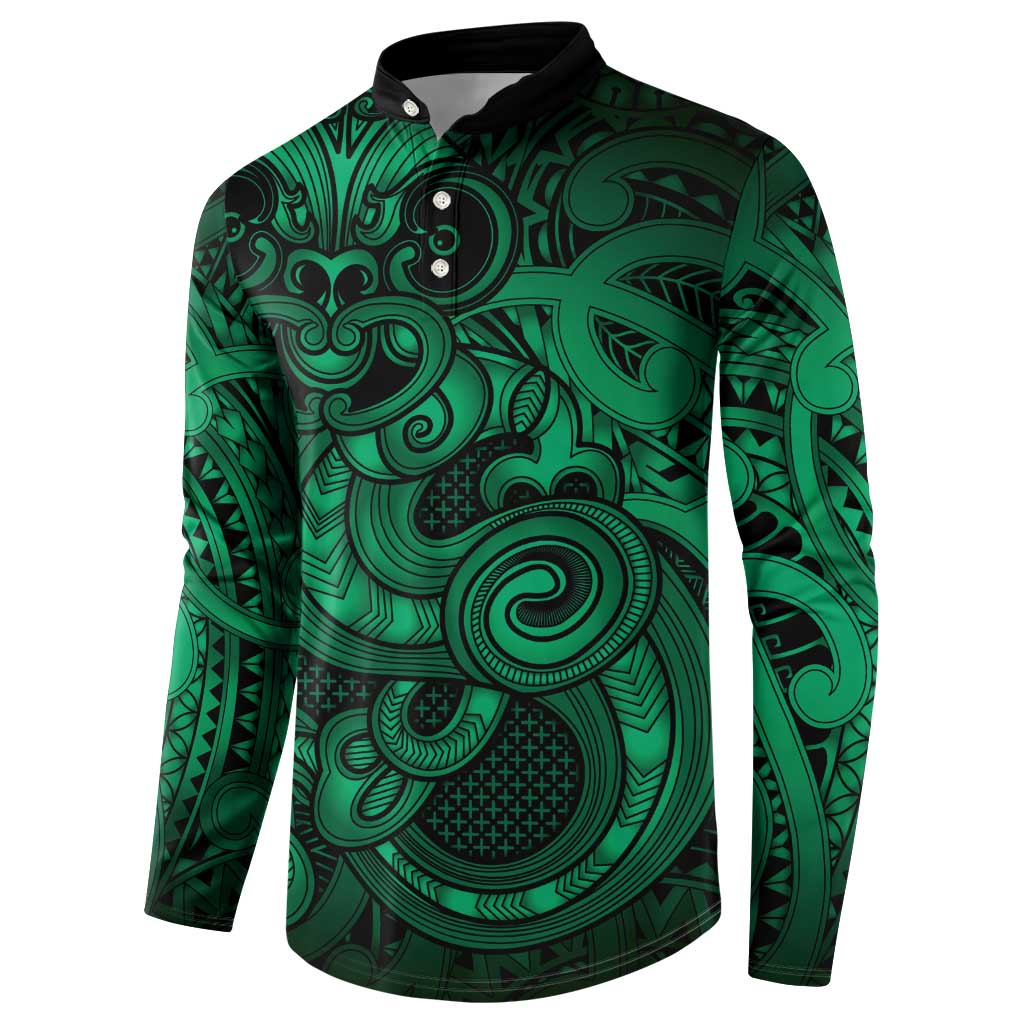 Aotearoa Maori Hei Tiki Button Sweatshirt Kakariki Kowhaiwhai Puhoro Motif
