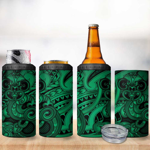 Aotearoa Maori Hei Tiki 4 in 1 Can Cooler Tumbler Kakariki Kowhaiwhai Puhoro Motif