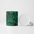 Aotearoa Maori Hei Tiki Ceramic Mug Kakariki Kowhaiwhai Puhoro Motif