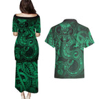 Aotearoa Maori Hei Tiki Couples Matching Puletasi and Hawaiian Shirt Kakariki Kowhaiwhai Puhoro Motif