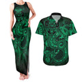 Aotearoa Maori Hei Tiki Couples Matching Tank Maxi Dress and Hawaiian Shirt Kakariki Kowhaiwhai Puhoro Motif