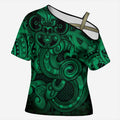 Aotearoa Maori Hei Tiki Cross Shoulder Shirt Kakariki Kowhaiwhai Puhoro Motif