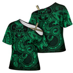 Aotearoa Maori Hei Tiki Cross Shoulder Shirt Kakariki Kowhaiwhai Puhoro Motif