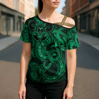 Aotearoa Maori Hei Tiki Cross Shoulder Shirt Kakariki Kowhaiwhai Puhoro Motif